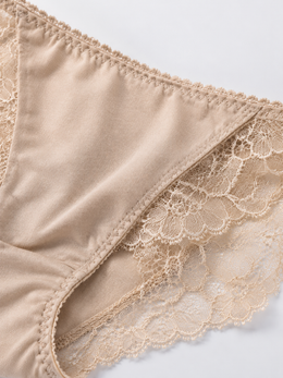 Silk Briefs with Lace Side Panels in Camel