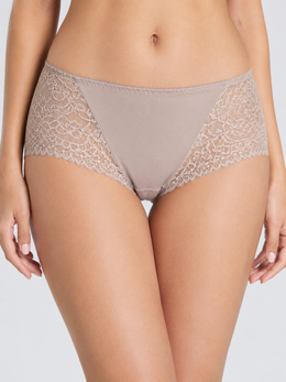 Silk Briefs with Lace Side Panels in Camel