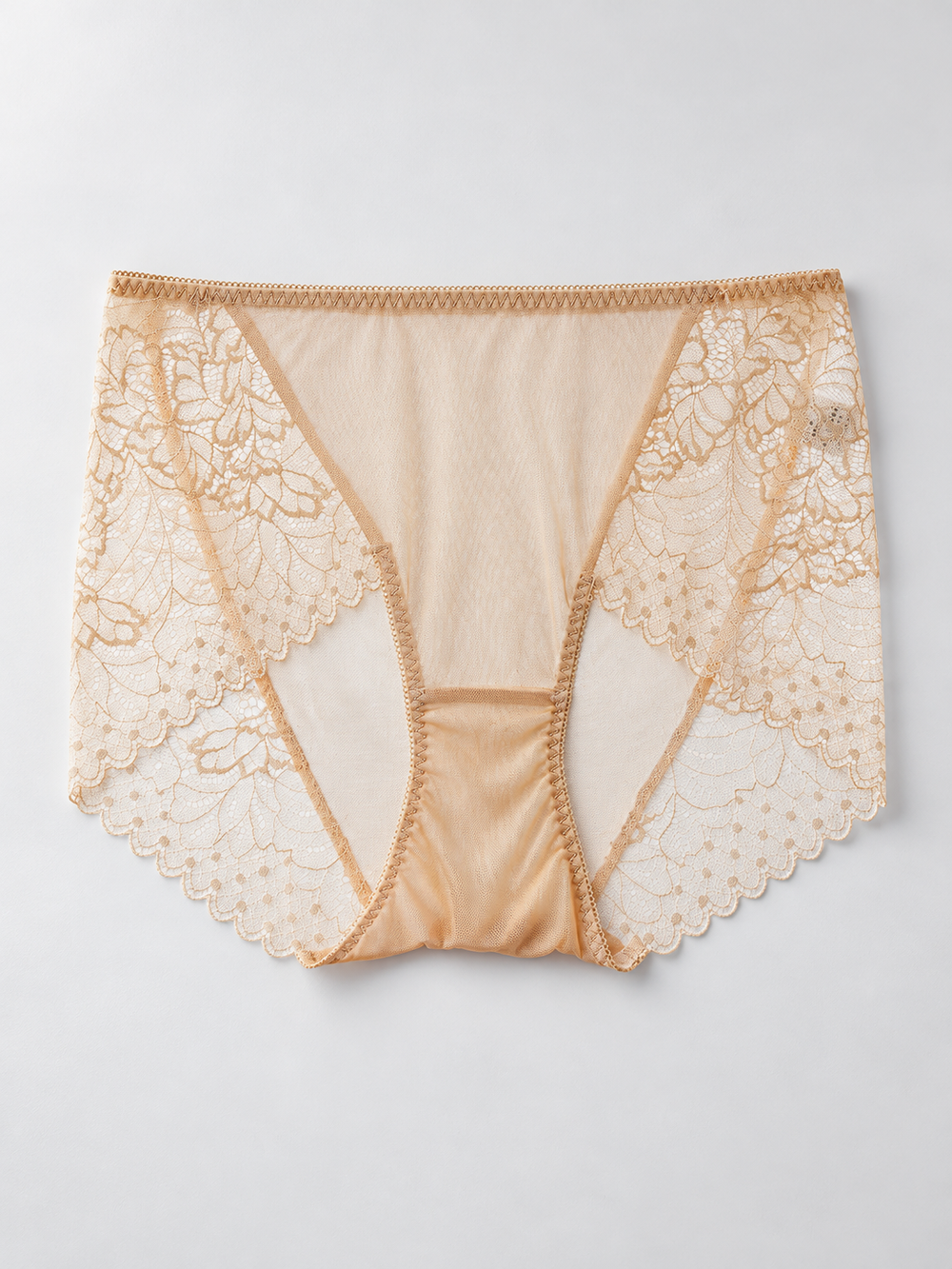 Silk Briefs with Lace Side Panels in Camel