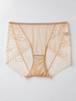 Silk Briefs with Lace Side Panels in Camel