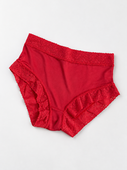 Silk Briefs with Wide Lace Waistband in Bright Red