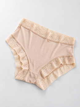 Silk Briefs with Wide Lace Waistband in Camel