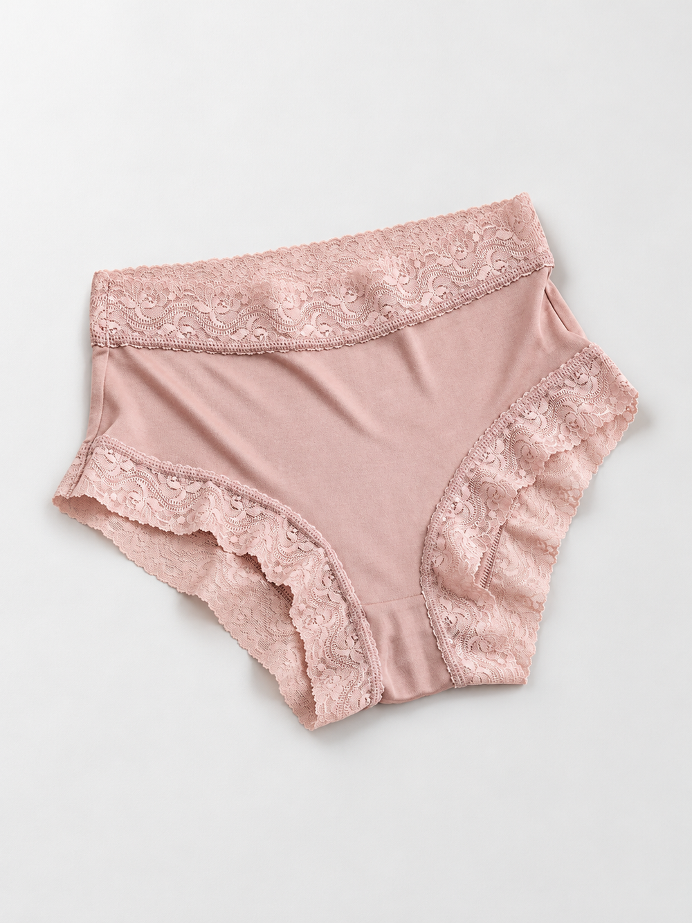 Silk Briefs with Wide Lace Waistband in Dusty Mauve