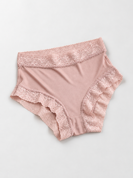 Silk Briefs with Wide Lace Waistband in Dusty Mauve