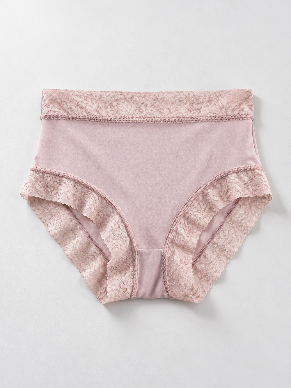Silk Briefs with Wide Lace Waistband in Dusty Mauve