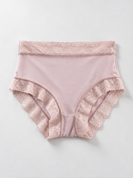Silk Briefs with Wide Lace Waistband in Dusty Mauve