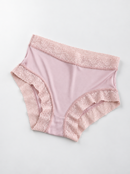 Silk Briefs with Wide Lace Waistband in Dusty Pink