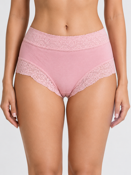 Silk Briefs with Wide Lace Waistband in Dusty Rose