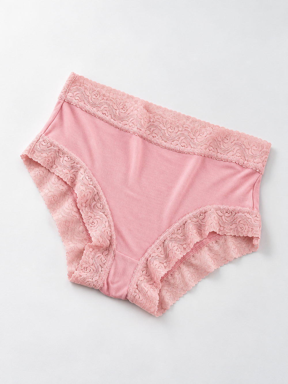 Silk Briefs with Wide Lace Waistband in Dusty Rose