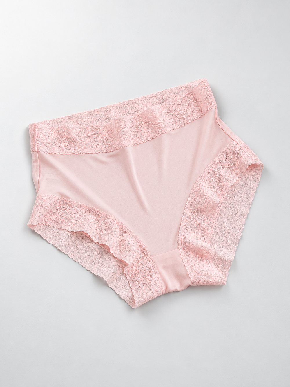 Silk Briefs with Wide Lace Waistband in Light Pink