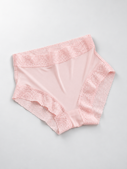 Silk Briefs with Wide Lace Waistband in Light Pink