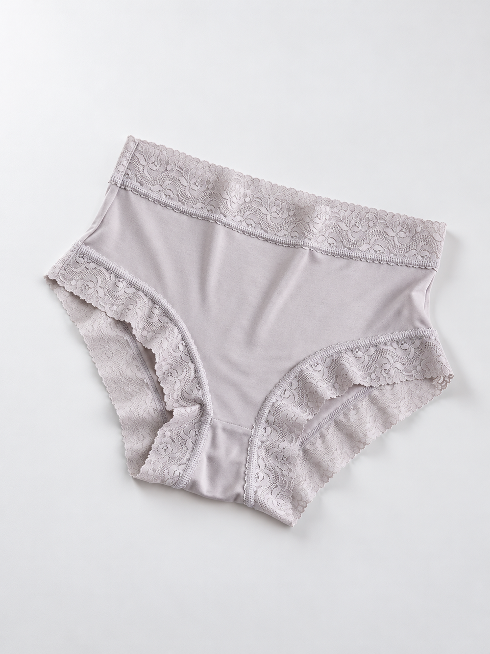 Silk Briefs with Wide Lace Waistband in Silver Gray