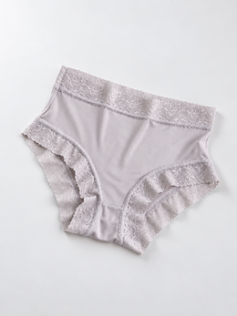 Silk Briefs with Wide Lace Waistband in Silver Gray