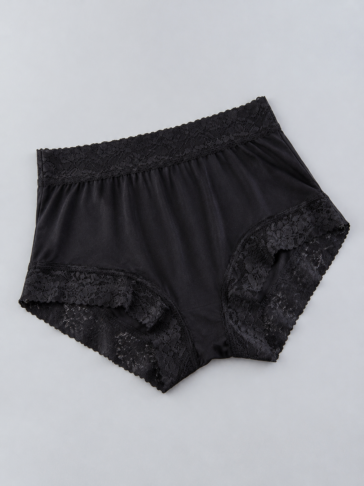 Silk Knit Briefs with Lace Waistband in Black