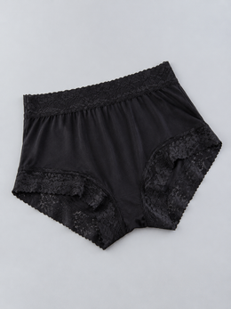 Silk Knit Briefs with Lace Waistband in Black