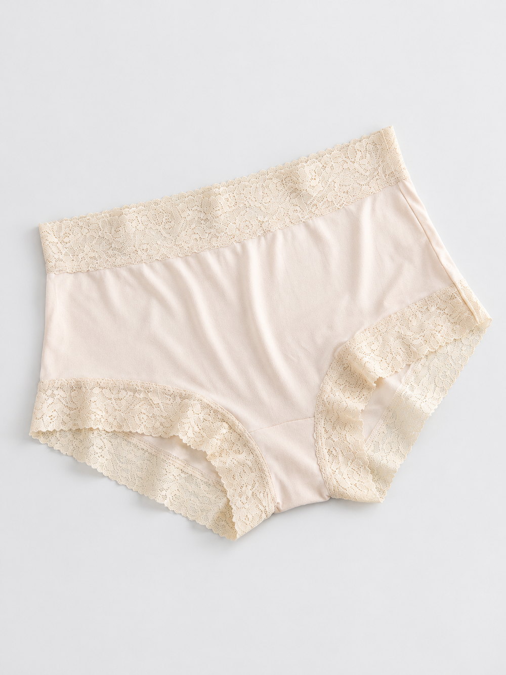 Silk Knit Briefs with Lace Waistband in Camel
