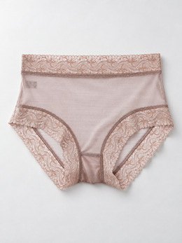 Silk Knit Briefs with Lace Waistband in Dusty Mauve