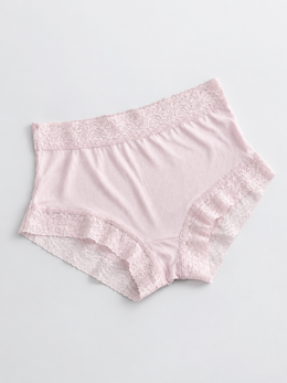 Silk Knit Briefs with Lace Waistband in Dusty Pink