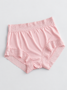 Silk Knit Briefs with Lace Waistband in Dusty Rose