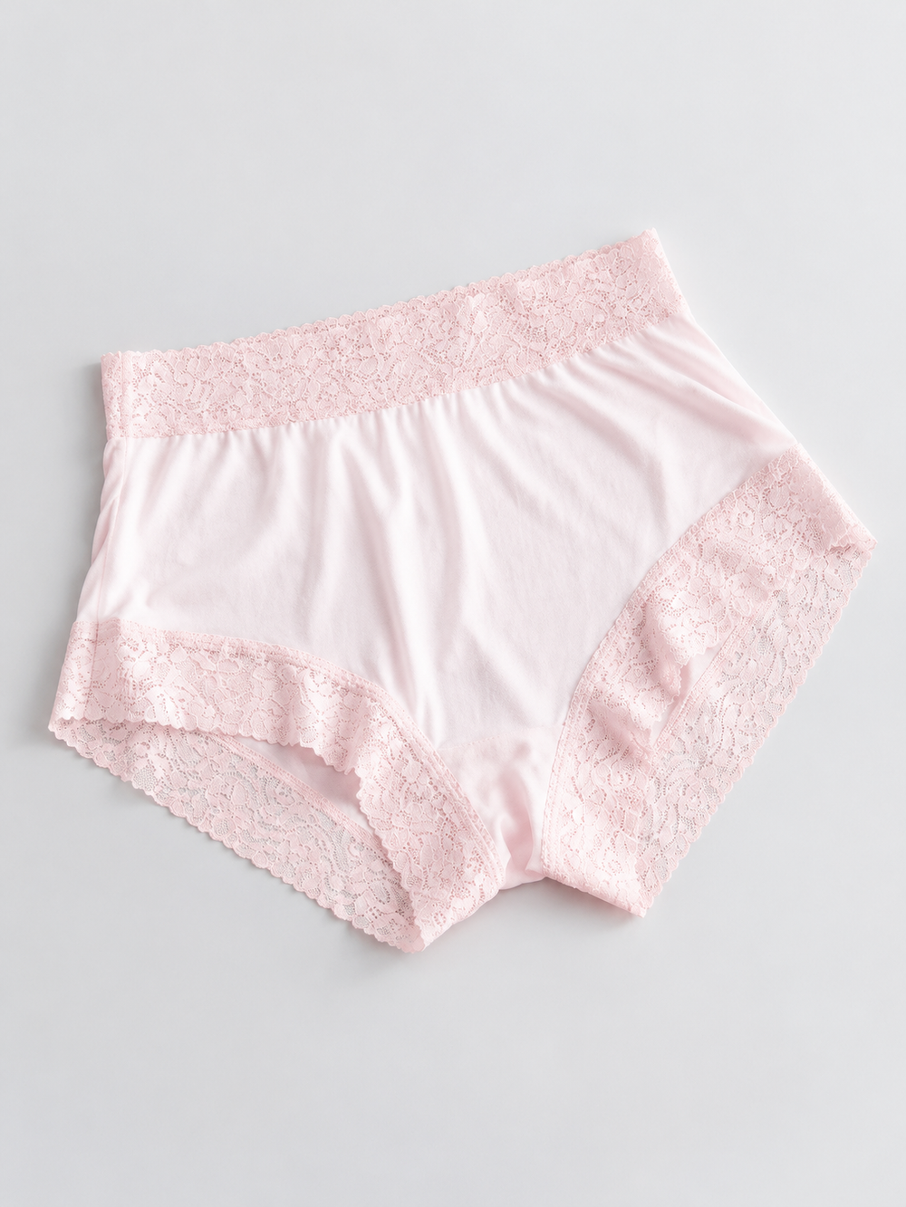 Silk Knit Briefs with Lace Waistband in Light Pink