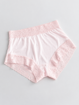 Silk Knit Briefs with Lace Waistband in Light Pink
