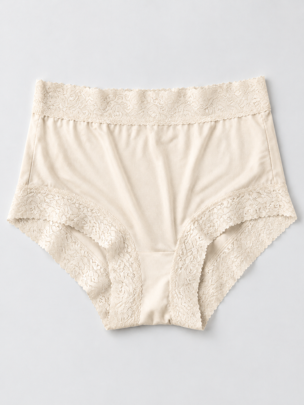Silk Knit Briefs with Lace Waistband in Peach Nude