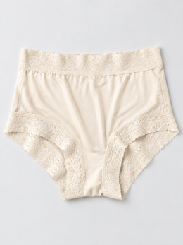 Silk Knit Briefs with Lace Waistband in Peach Nude