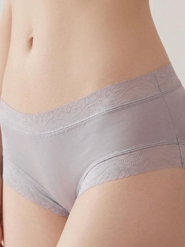 Silk Knit Briefs with Lace Waistband in Silver Gray