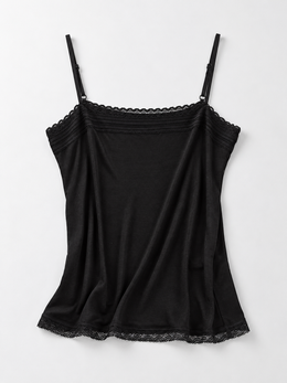 Silk Knit Cami with Lace Edging in Black
