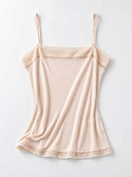 Silk Knit Cami with Lace Edging in Nude