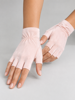 Silk Knit Fingerless Gloves in Pink
