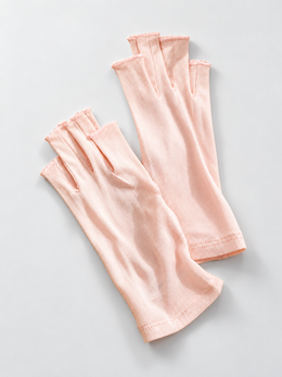 Silk Knit Fingerless Gloves in Pink