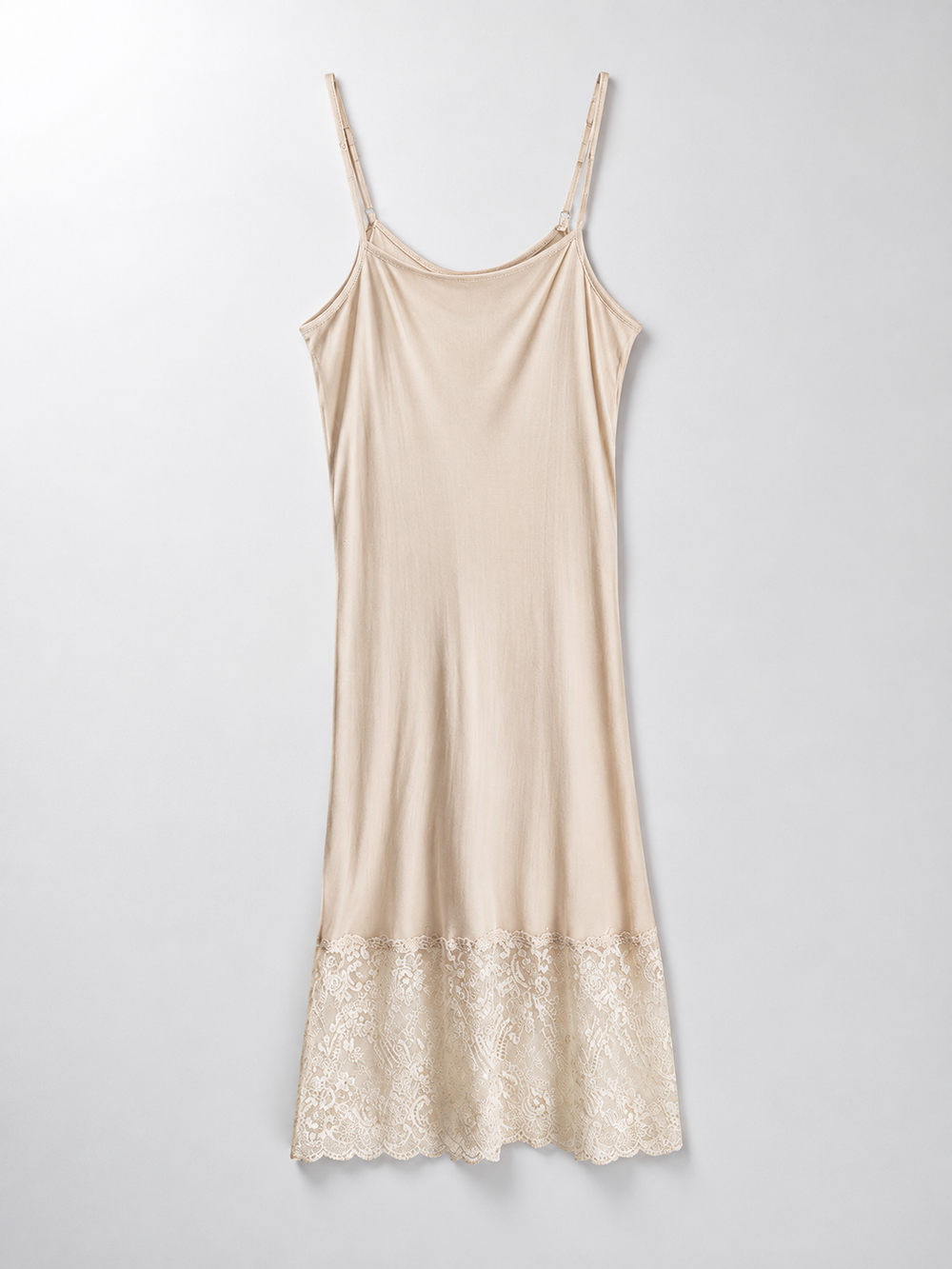 Silk Knit Slip with Lace Hem in Nude