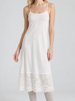 Silk Knit Slip with Lace Hem in White