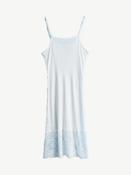 Silk Knit Slip with Lace Hem in White