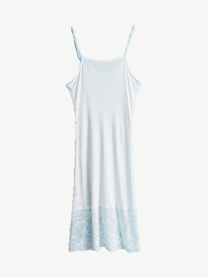Silk Knit Slip with Lace Hem in White