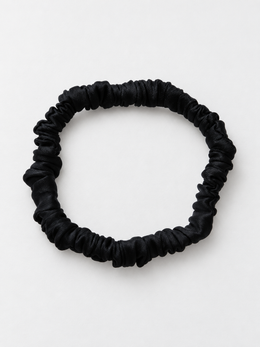 Slim Stretch Silk Satin Scrunchie in Black