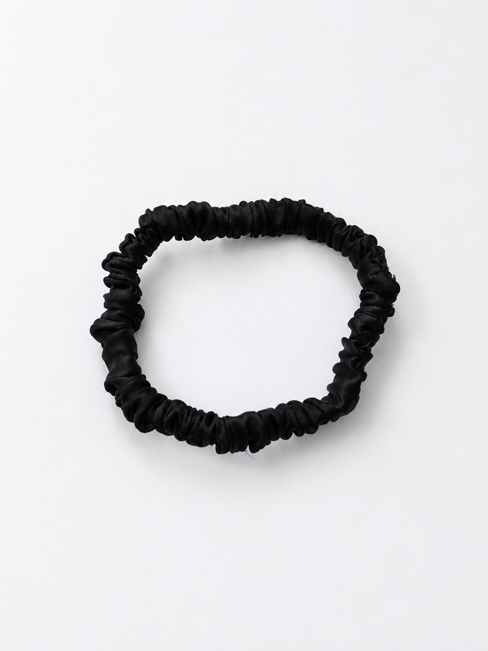 Slim Stretch Silk Satin Scrunchie in Black