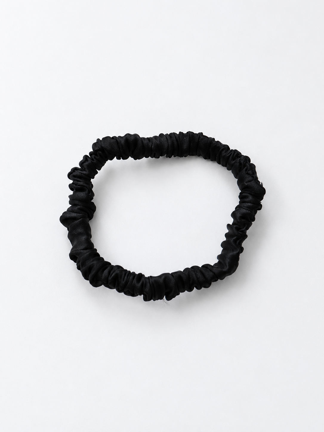 Slim Stretch Silk Satin Scrunchie in Black