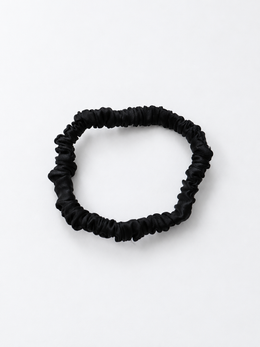 Slim Stretch Silk Satin Scrunchie in Black