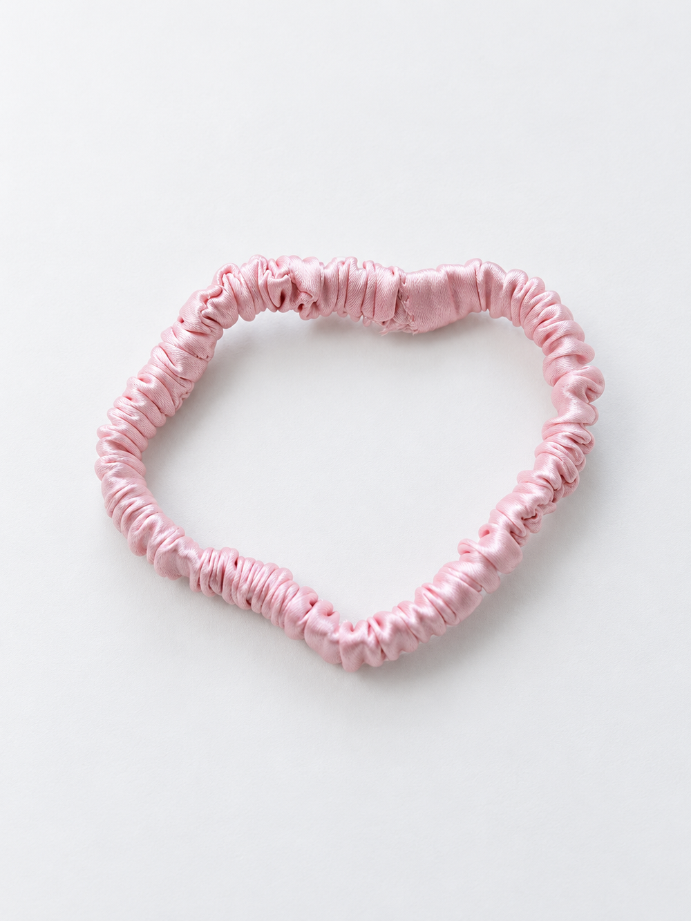 Slim Stretch Silk Satin Scrunchie in Light Pink