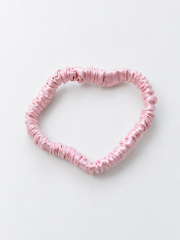 Slim Stretch Silk Satin Scrunchie in Light Pink