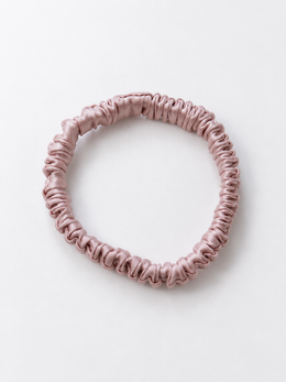 Slim Stretch Silk Satin Scrunchie in Rose Mauve