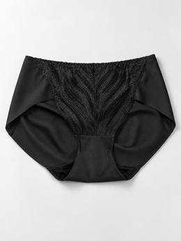 Stretch Lace Panel Briefs with Silk Gusset in Black