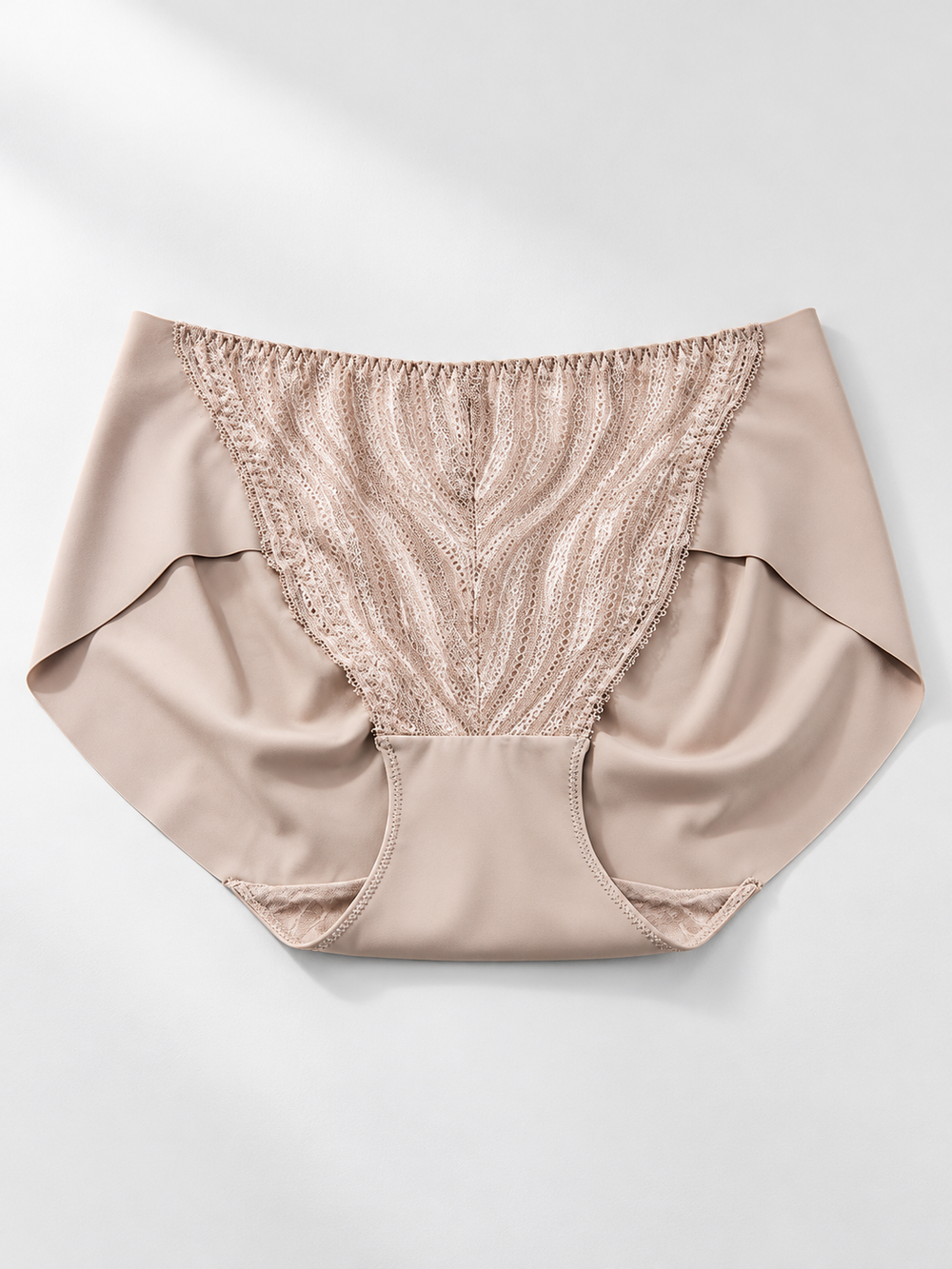 Stretch Lace Panel Briefs with Silk Gusset in Mocha