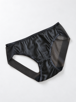 Stretch Silk Satin Briefs with Mesh Panels in Black