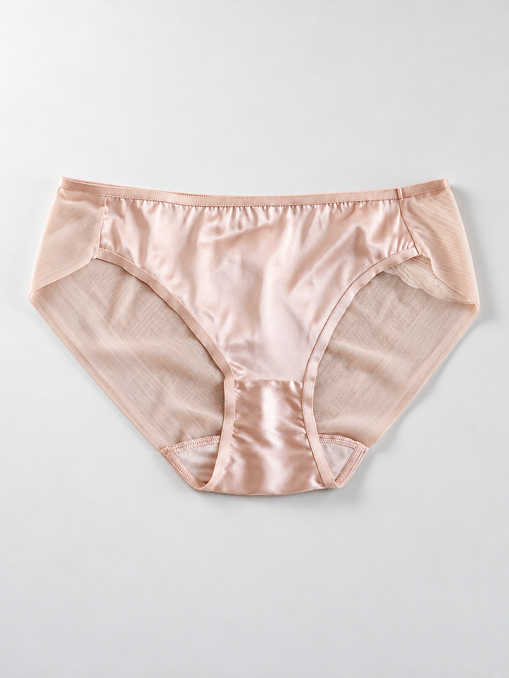 Stretch Silk Satin Briefs with Mesh Panels in Dusty Pink