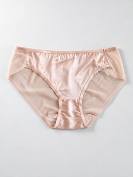 Stretch Silk Satin Briefs with Mesh Panels in Dusty Pink