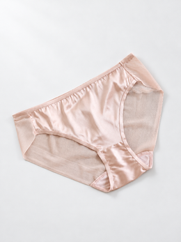 Stretch Silk Satin Briefs with Mesh Panels in Dusty Pink