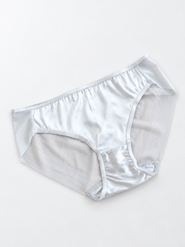 Stretch Silk Satin Briefs with Mesh Panels in Silver Gray